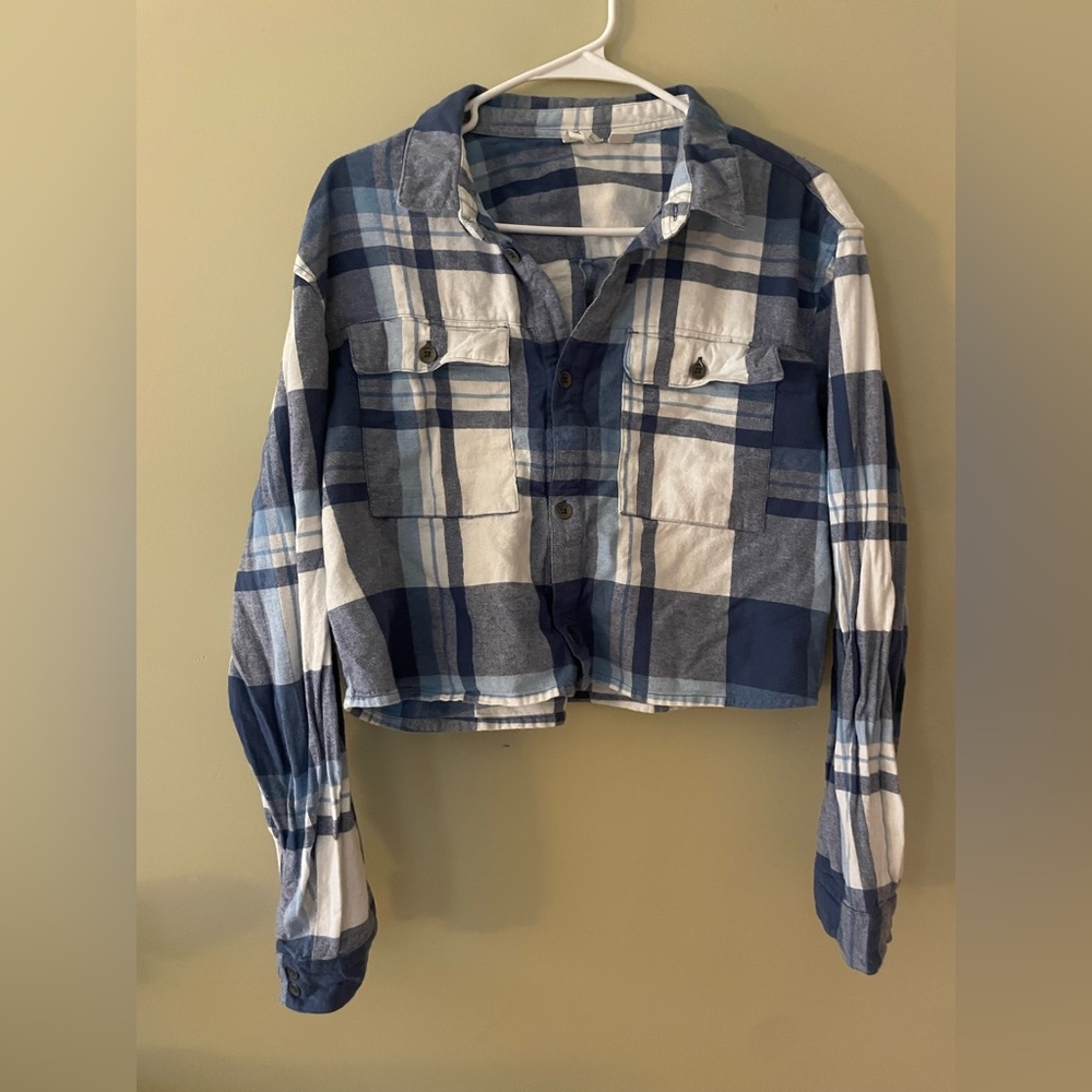 Roxy Blue Plaid Crop Flannel